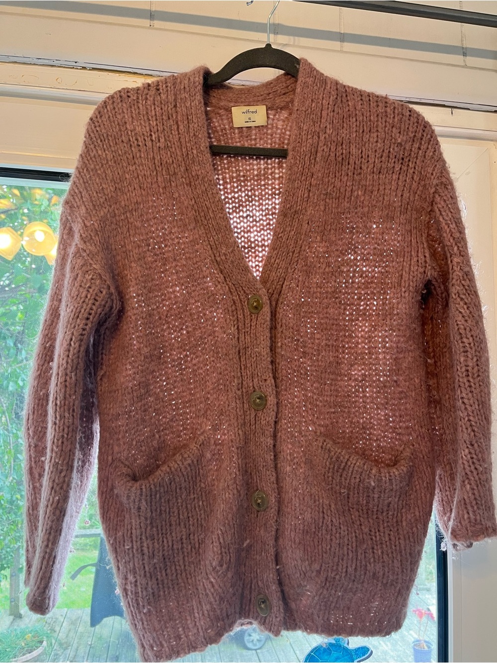 Wilfred Dusty Rose Open-Knit Button Cardigan